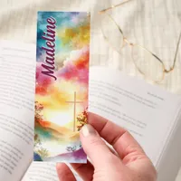 Christian Cross Sunrise Watercolor Personalized Bookmarks