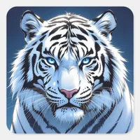 Blue eyed White Tiger Square Sticker