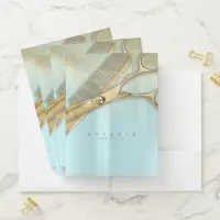 Sheen and Shears Hair Stylist Gold/Teal ID814 Pocket Folder