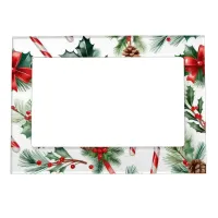 Candy Cane Pine Cone Greenery Christmas Picture Magnetic Frame