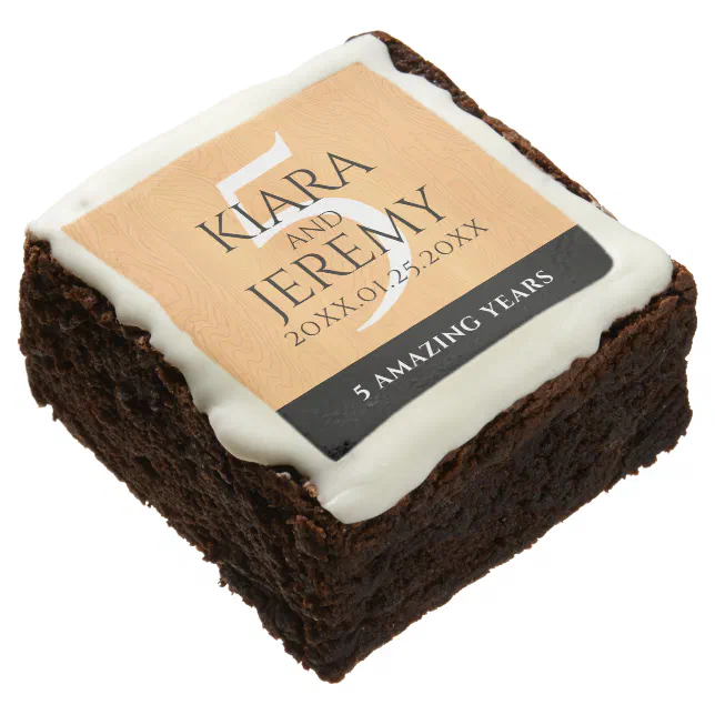 Elegant 5th Wood Wedding Anniversary Celebration Brownie