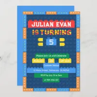 Playful Bricks Building Blocks Boy's Blue Birthday Invitation