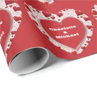 Valentine Red And White Love Heart Pattern Wrapping Paper