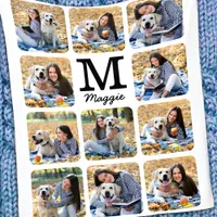 Dog Lover Personalized Modern Pet Photo Collage Fleece Blanket