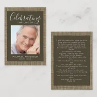 Masculine Photo Funeral Sympathy Prayer Card