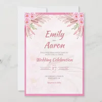Blush Pink Boho Rose Floral Watercolor Wedding Invitation