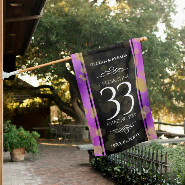 Elegant 33rd Amethyst Wedding Anniversary House Flag