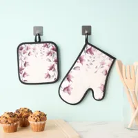 Pink Modern Flowers Oven Mitt & Pot Holder Set