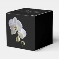 White Orchids on Black Wedding Favor Boxes