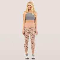 Pink Poinsettia Diagonal Striped Christmas Capri Leggings