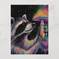 Raccoon and a Neon Chalk Mushroom at Night Postcard