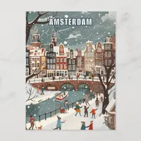 Amsterdam Netherlands Winter Travel Postcard