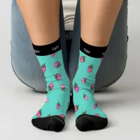 Strawberry Watercolor Cute Spring Summer Name Socks