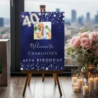 40th birthday navy blue silver stars photo welcome foam board