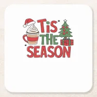 Tis The Season Holiday Cheer Christmas  Square Paper Coaster