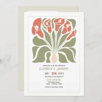 Olive & Coral Clay Abstract Floral Boho Wedding Invitation