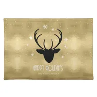 Deer Antlers Silhouette & Snowflakes Gold ID861 Cloth Placemat