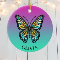 Personalized Colorful Stained Glass Butterfly Ceramic Ornament