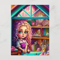 Cute Colorful Doll in a Dollhouse Postcard
