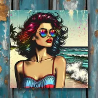 Beautiful Woman on Beach Comic Book Pop Art Canvas Print