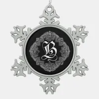 Elegant Goth Initial B Snowflake Ornament