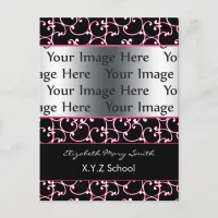 elegant pink damask  photo Graduation Invitation