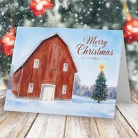 Merry Christmas on the Farm Rustic Red Barn Card