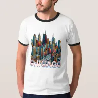 Pop art Comic Book Art Chicago Illinois Skyline T-Shirt