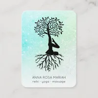 *~*  Pastel  Glitter Ombre QR  Tree of Life Yoga  Business Card