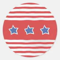 Red Stripes on White with Distressed Blue Stars Classic Round Sticker