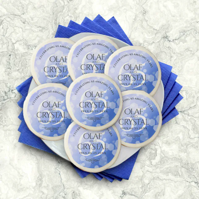 Elegant 65th Blue Sapphire Wedding Anniversary Sugar Cookie