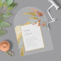 Wildflower Wedding Watercolor Gold Arch ID954 Acrylic Invitations