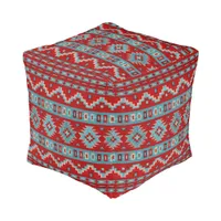 Southwest Mesas Turquoise & Red 13in Square Pouf