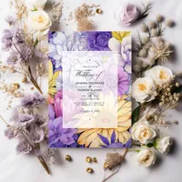 Pale Yellow, Lavender and Silver Floral Wedding Invitation