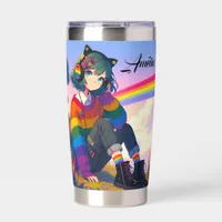 LGBTQIA+ Anime Girl Lesbian Pride Personalized Insulated Tumbler