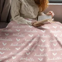 Blush Personalized Name Fleece Blanket with Hearts