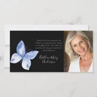 Blue Butterfly Photo Funeral Thank You Card