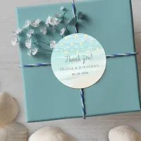 Aqua Blue String Lights Beach Wedding  Classic Round Sticker