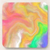 Coral, Blue, Green, Pink Abstract Fluid Art   Beverage Coaster