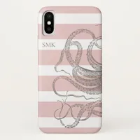 Nautical Vintage Octopus on Pink Stripes iPhone XS Case