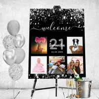 Birthday photo collage black silver glitter foam board