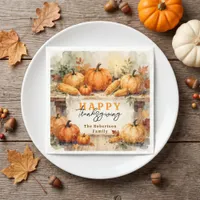 Watercolor Rustic Pumpkin Family Thanksgiving Napkins