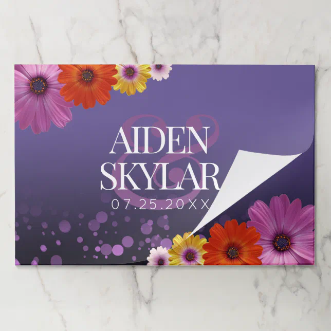 Elegant Daisies with Purple Glitter Wedding Paper Pad