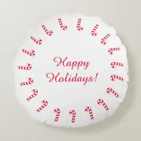 Round Pillow - Red Candy Canes