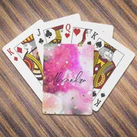 Pretty Stars Pink Clouds And Fancy Chic Script Poker Cards