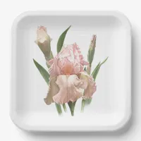 Pink Ruffled Iris Botanical Art Paper Plates
