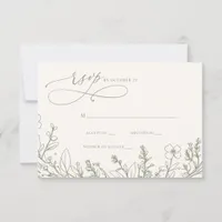 Sage Wildflowers Woodland Garden Floral Wedding RSVP Card