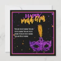 Custom Violet and Orange Sparkles Mask Mardi Gras  Holiday Card