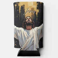 Jesus Christ Our Savior | Black and Gold Seltzer Can Cooler
