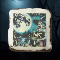 Vintage Witch stirring a Cauldron Halloween Party Brownie